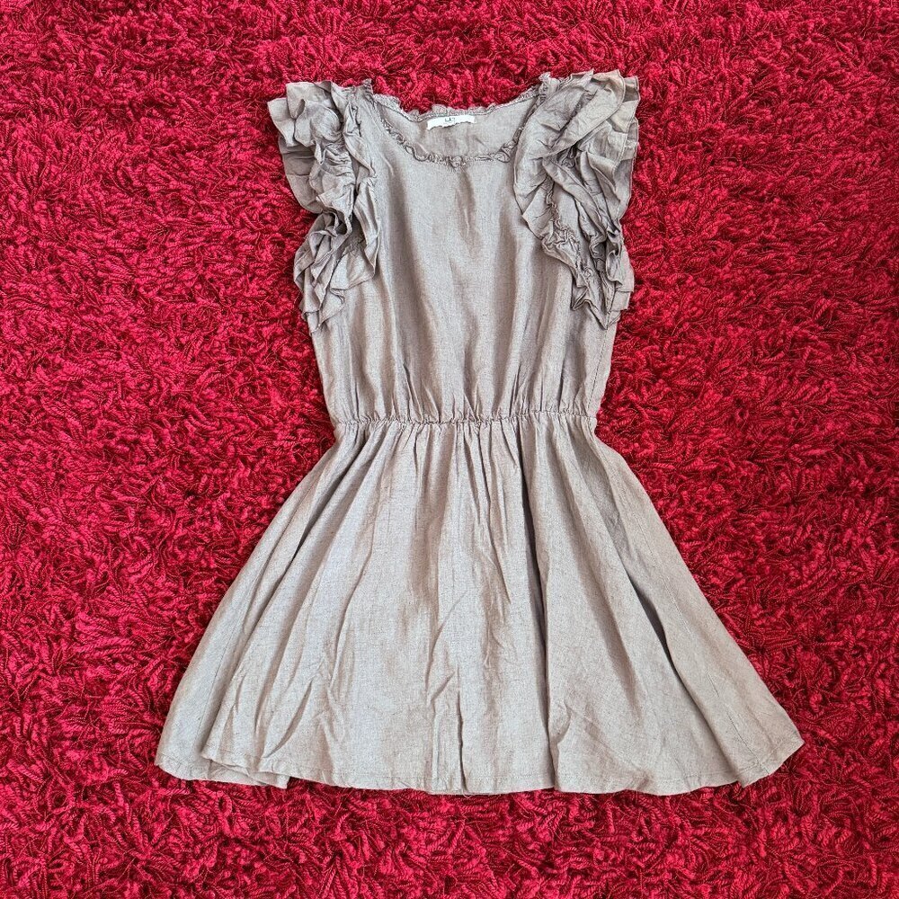 YA Los Angeles Military Green Ruffled Sleeve Mini Dress Elastic Waist L